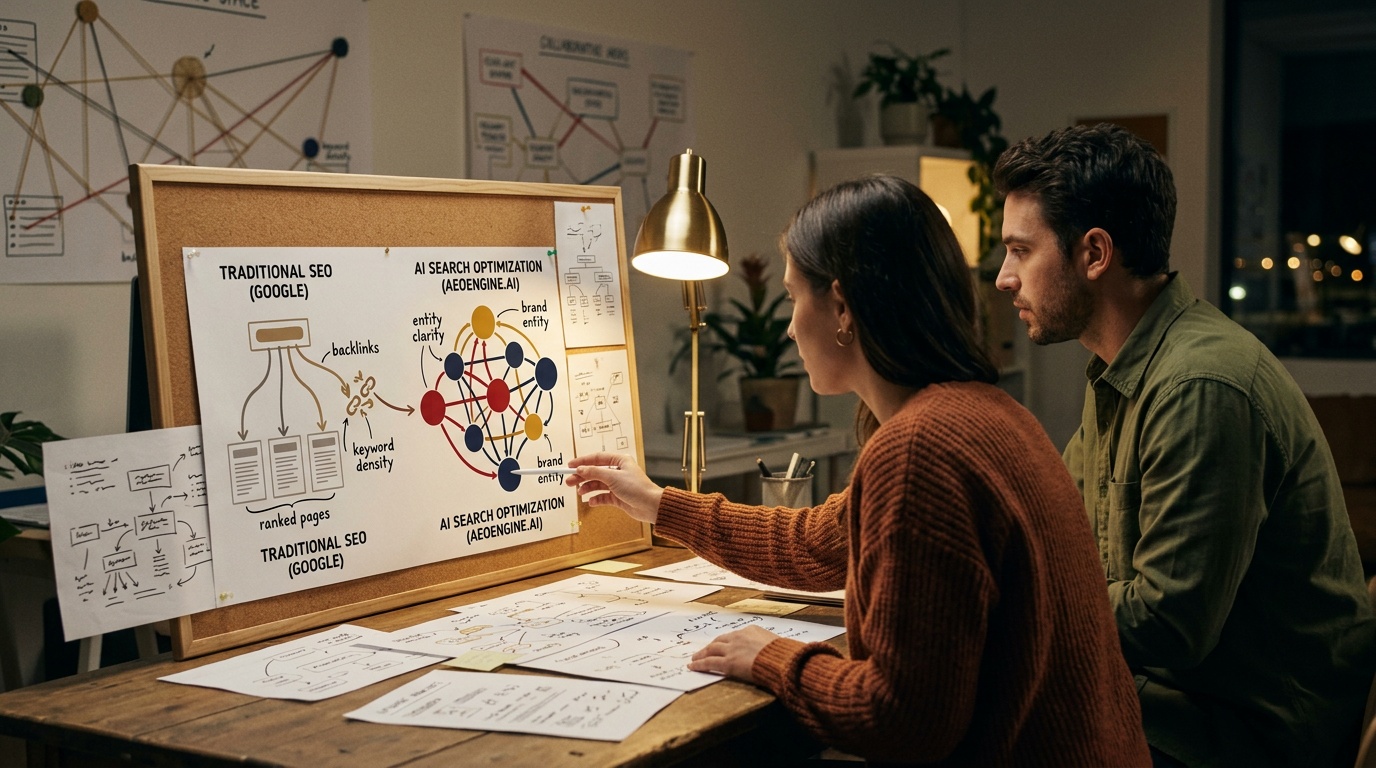 Comparison of AI search optimization versus traditional SEO for ecommerce brands