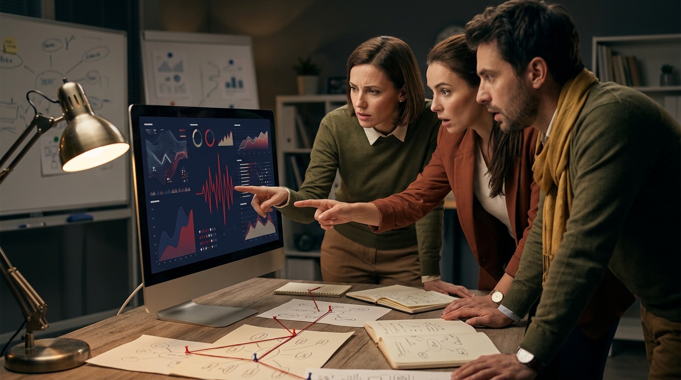 Ambitious ecommerce brand team reviewing AI content strategy with human oversight framework