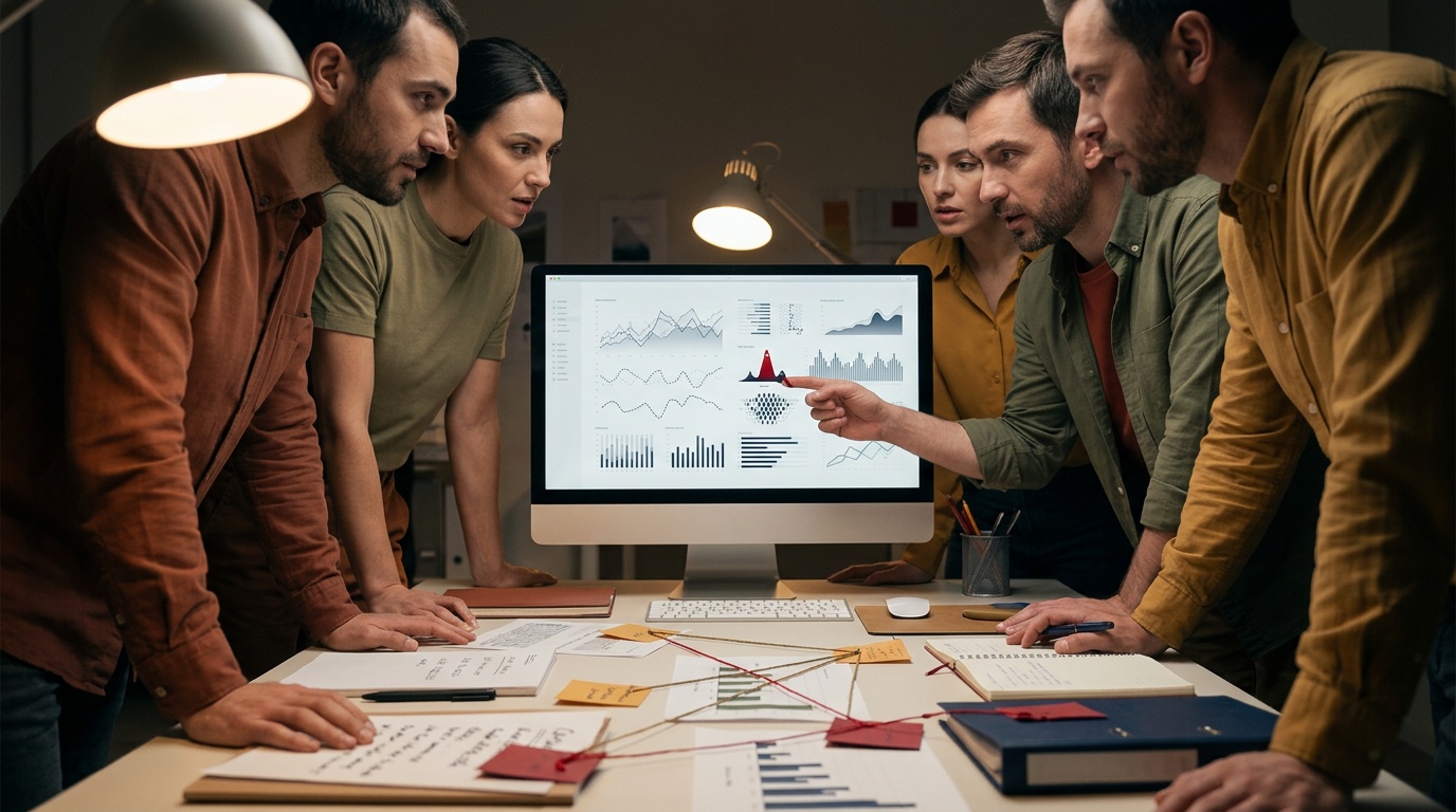 Brand team reviewing AEO performance data connected to revenue outcomes, representing accountable AEO strategy