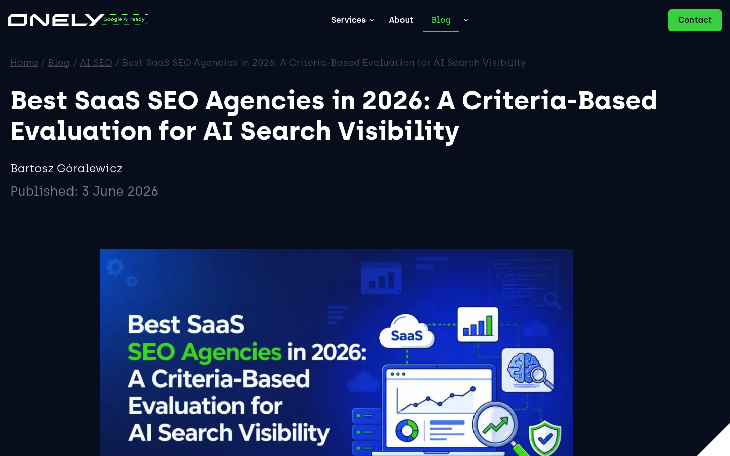 Onely SaaS SEO agencies guide showing technical SEO and AI search optimization positioning