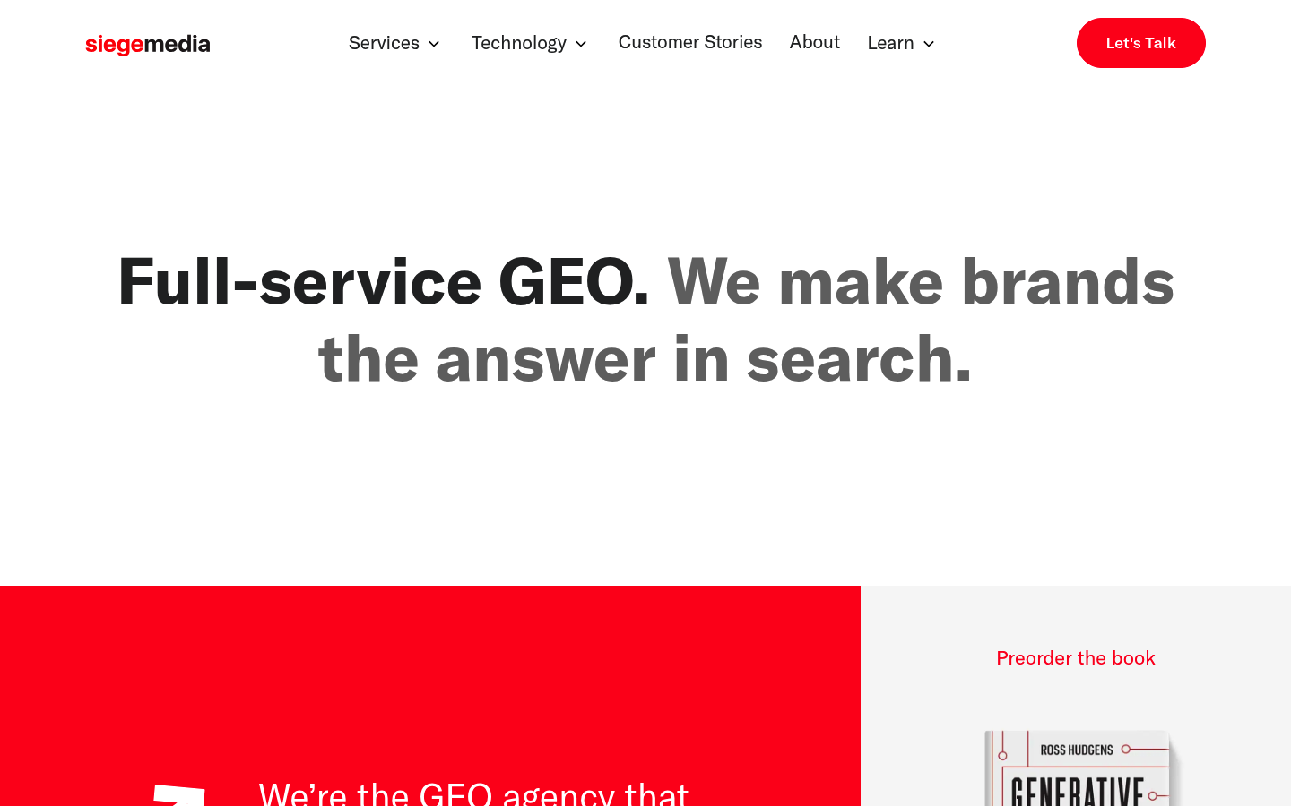 Siege Media homepage showing content marketing and link building services for SaaS brands