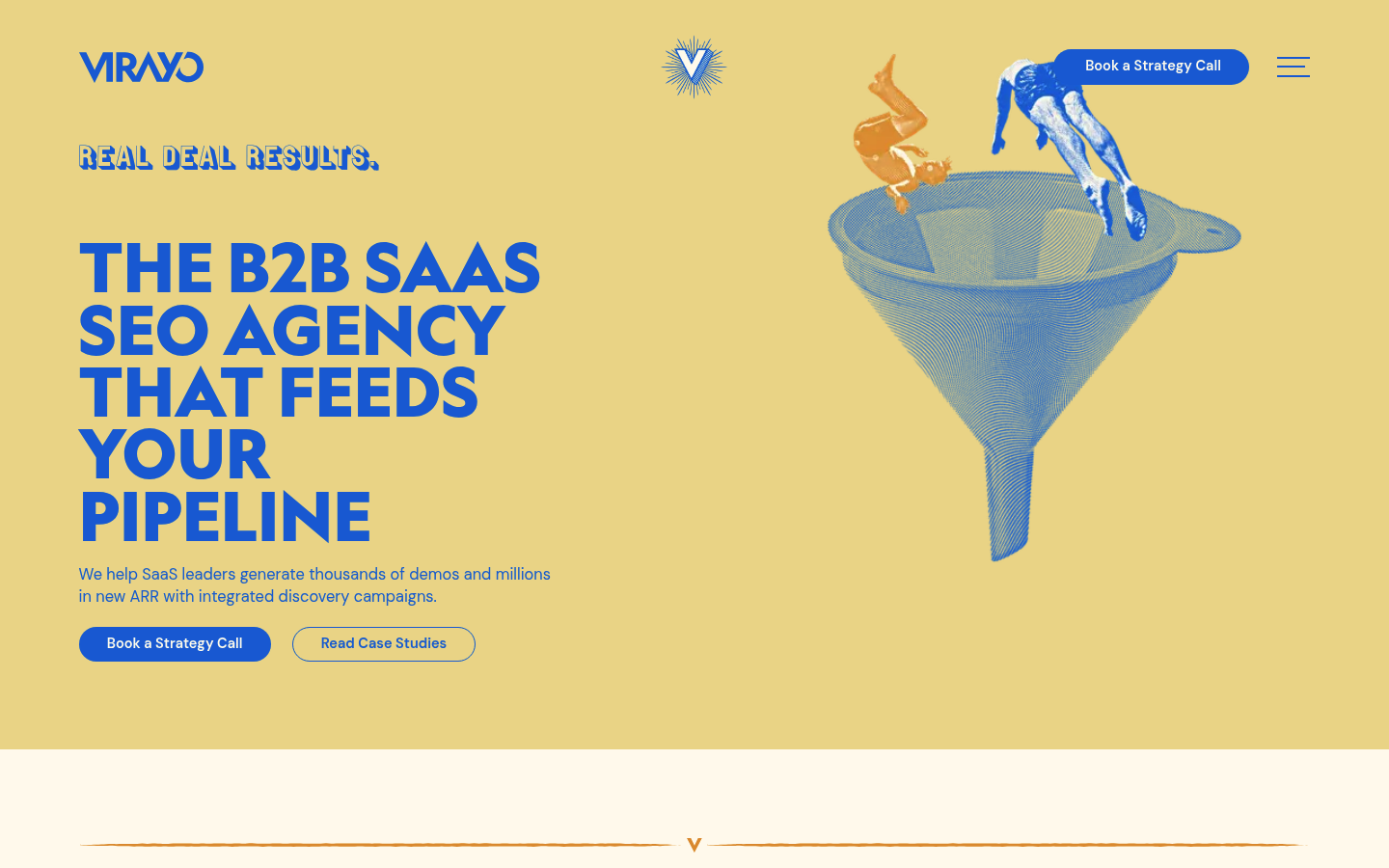Virayo SaaS SEO service page showing B2B SaaS SEO focused on demos and revenue growth